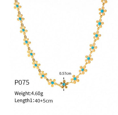 Small Fresh 18k Gold Plated Flower Blue Drop Necklace Bracelet