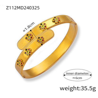 Light Luxury Vintage Fashion Personalized Titanium Steel Gold Plated Diamond Enamel Glaze Design Hollow Bracelet