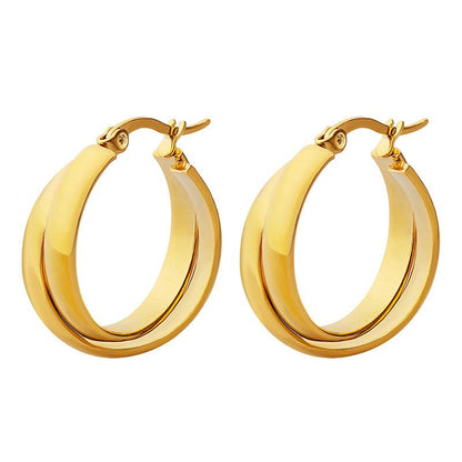 Temperament Double U Shape Earrings Titanium Steel Plated 18k Gold