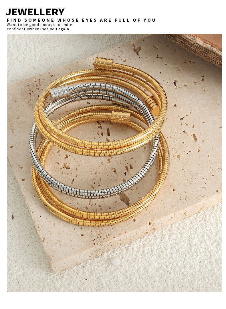 Simple Snake Bone Chain Multi-layer Stacked Wear Fashion All-match Titanium Steel Gold-plated Bracelet