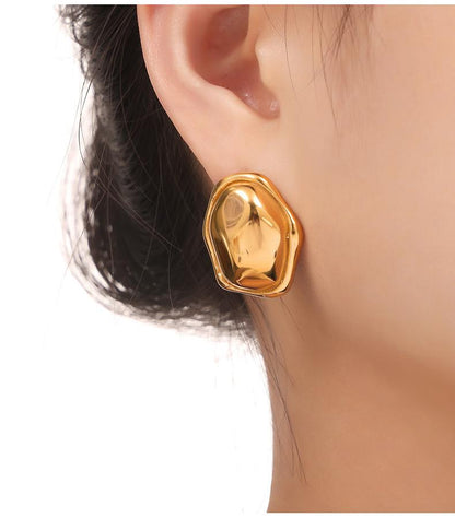 Multi-layer Line Texture Stitching Design Sense Titanium Steel Plated 18k Gold Earrings