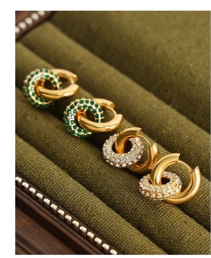 High-grade Light Luxury Personalized Fashion Retro Titanium Steel Gold Plated Diamond Round All-match Earrings