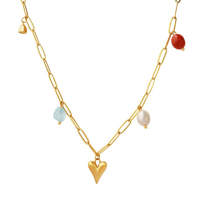 Freshwater Pearl Gold Plated Peach Lotus Natural Stone Necklace