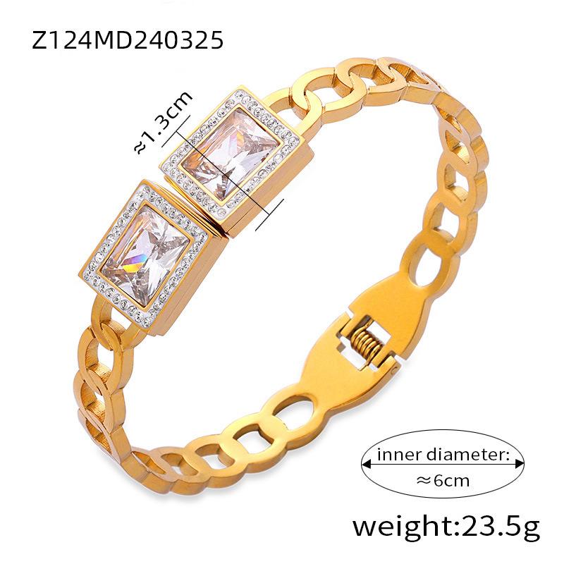 British Style Retro Niche Personality Geometric Jewelry Inlaid With Colored Diamond Design Sense Titanium Steel Plated 18K Gold Bracelet