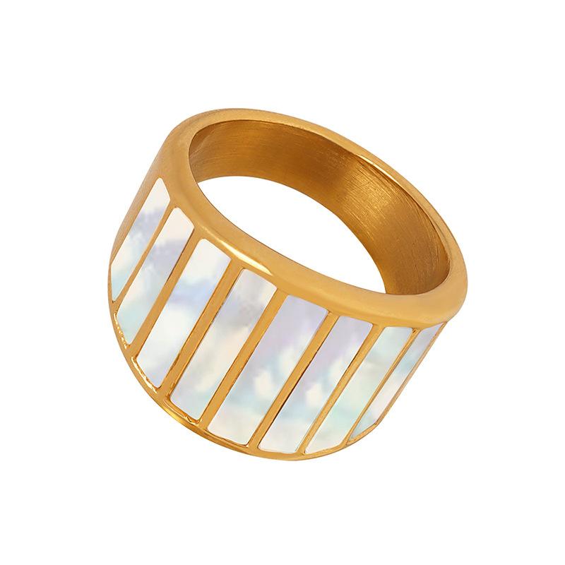 Retro White Sea Shellfish Ring Wide Exaggerated Personality Fashion Titanium Steel Metal Textion