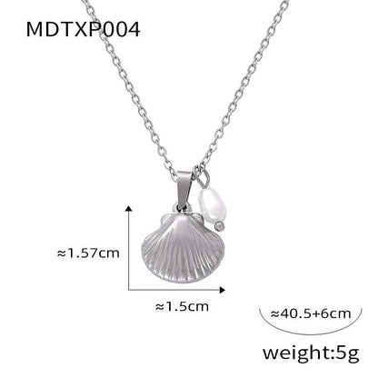 Diamond Shell Shape Design Sense Pendant Freshwater Pearl Titanium Steel Jewelry Set