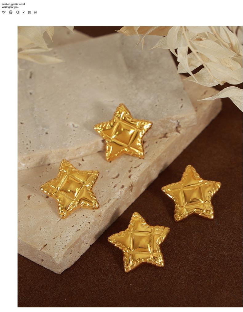 Star Texture Earrings Elegant Light Luxury Titanium Steel Plated 18K Gold Color-free Earrings