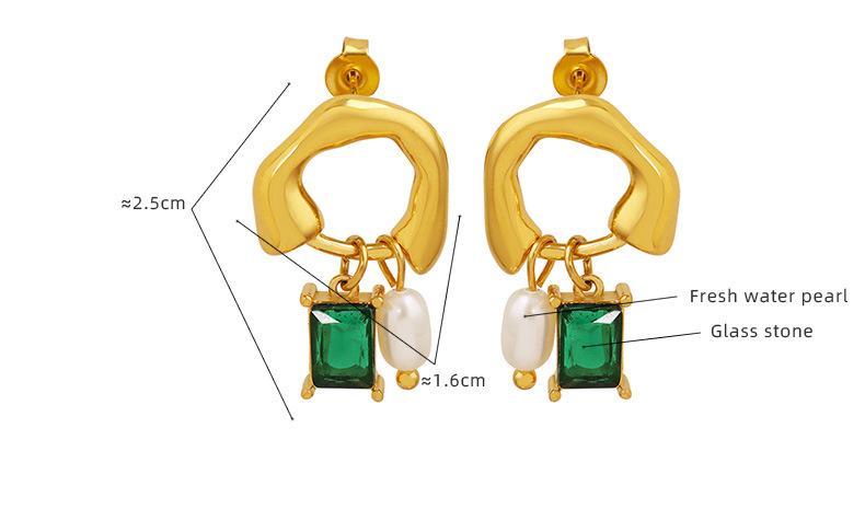 Geometric Freshwater Pearl Emerald Pendant Earrings