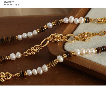 Light Luxury Vintage Natural Tiger Eye Freshwater Pearl Handmade Beaded Necklace Bracelet