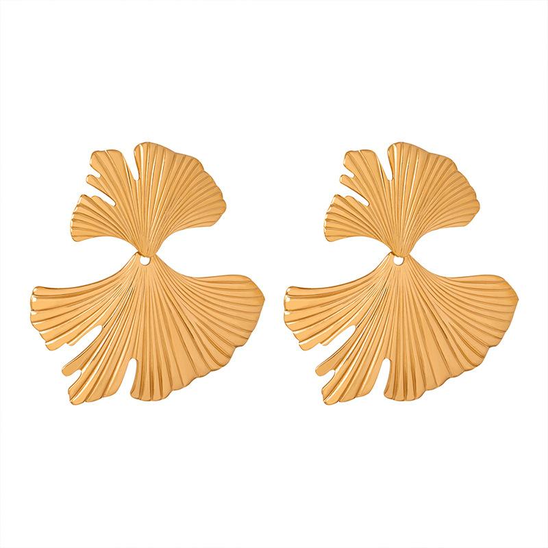 Light Luxury Vintage Fresh All-match Titanium Steel Gold Plated Ginkgo Leaf Earrings