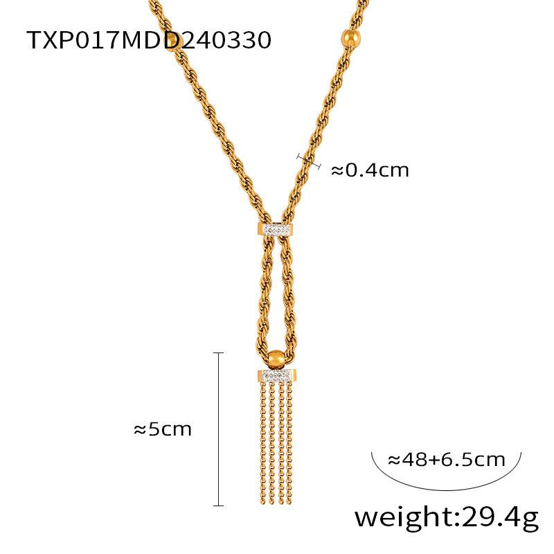 Trendy Simple Diamond Drop Glaze Design Sense Jewelry Geometric Double Twist Chain Titanium Steel Jewelry Set