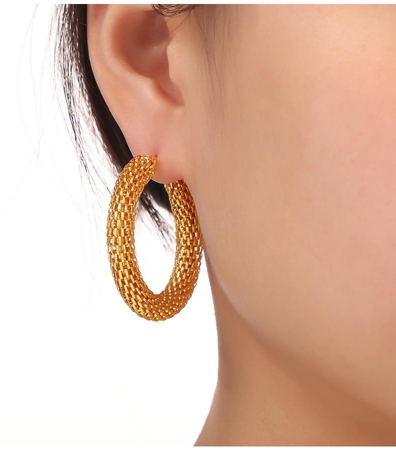 Fashion Simple Niche Design Personality Titanium Steel Gold Plated Hollow Texture Geometric U-shaped Earrings