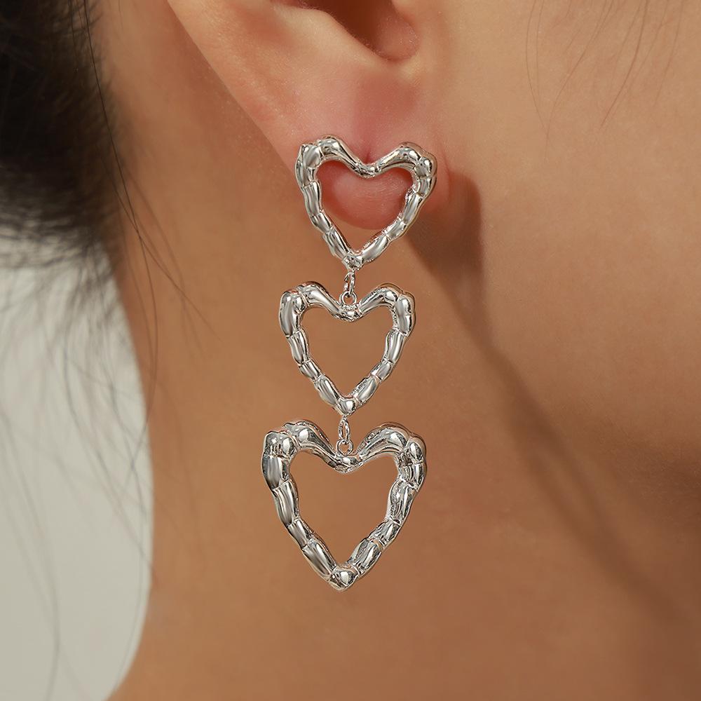 Fashion Simple Personality Titanium Steel Gold Plated Irregular Heart-shaped Long Earrings