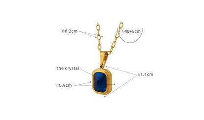 Titanium Steel Plated 18K True Gold Light Luxury Inlaid Blue Crystal Pendant Necklace Handmade Clavicle Chain