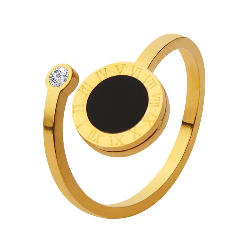 Simple Niche Design Fashion Style Open Ring Gold Plated Zircon Acrylic Titanium Steel Ring