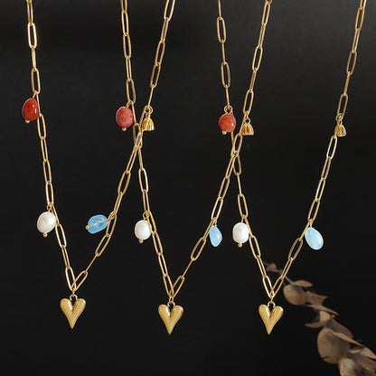 Freshwater Pearl Gold Plated Peach Lotus Natural Stone Necklace