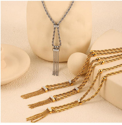 Trendy Simple Diamond Drop Glaze Design Sense Jewelry Geometric Double Twist Chain Titanium Steel Jewelry Set