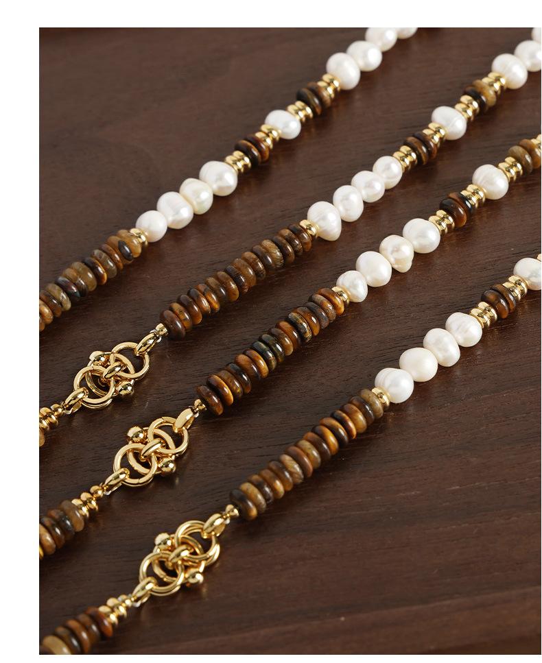 Light Luxury Vintage Natural Tiger Eye Freshwater Pearl Handmade Beaded Necklace Bracelet