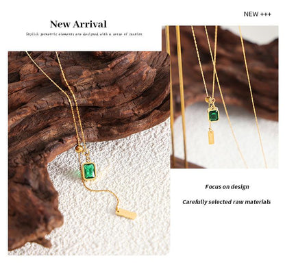 Emerald Zircon Tassel English Letter Simple Necklace