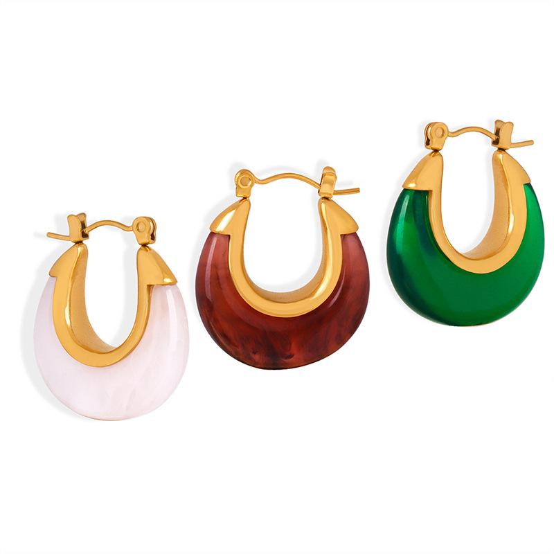 Exaggerated Retro U-shaped Multi-color Fashion Ear Ring Jewelry Titanium Steel Plated 18K Gold