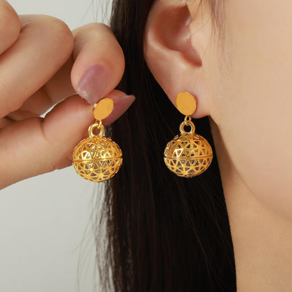 New Fashion Personality Exaggerated Niche Design Titanium Steel Plated 18K Gold Bead Hollow Zircon Earrings