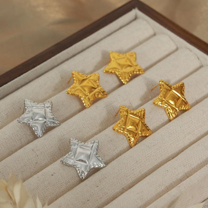 Star Texture Earrings Elegant Light Luxury Titanium Steel Plated 18K Gold Color-free Earrings