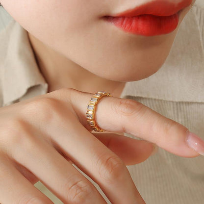 Internet Celebrous Personality Full Diamond Zircon Ring Titanium Steel Gold Plated Food Ring