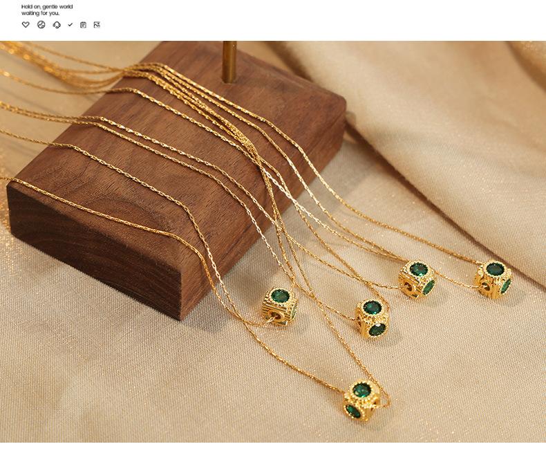 Retro Light Luxury Niche Design Geometric Copper Material Zircon Pendant Necklace