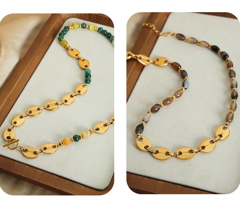 Natural Agate Abacus Beads Handmade Beaded Pig Nose Chain Necklace