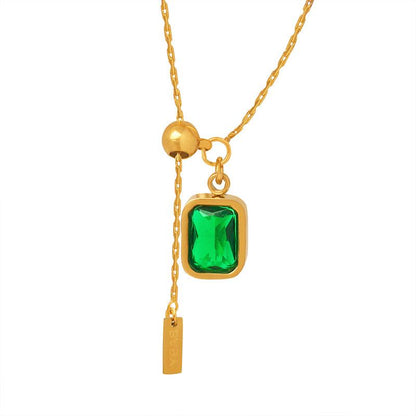 Emerald Zircon Tassel English Letter Simple Necklace