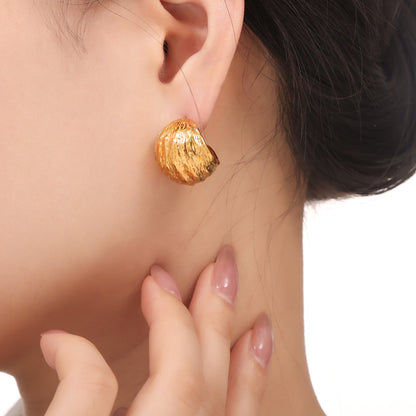 Multi-layer Line Texture Stitching Design Sense Titanium Steel Plated 18k Gold Earrings