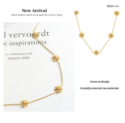 Fairy Temperament Flower Fresh Design Little Daisy Titanium Steel Gold Plated Necklace