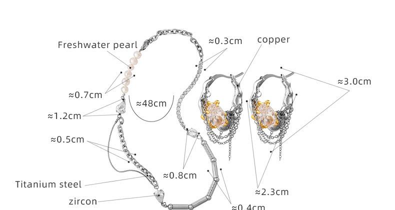 Exaggerated Personality Titanium Steel Necklace Copper Earrings Freshwater Pearl Inlaid Zircon Niche Design Sense