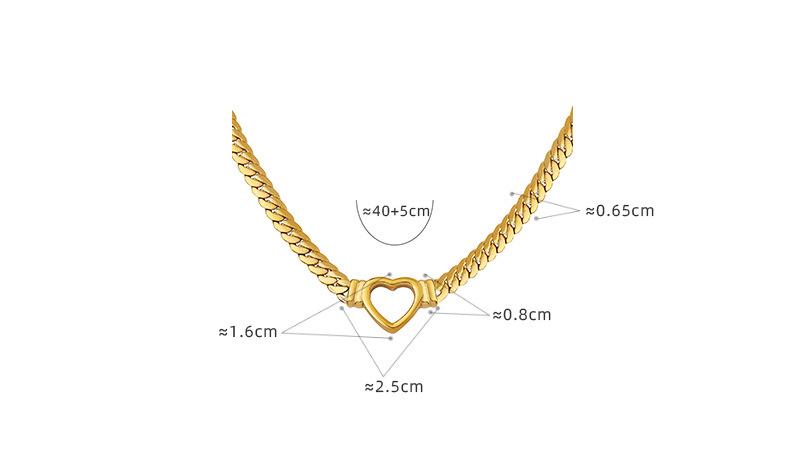 Hip Hop Personality Punk Trend Exaggerated Cuban Chain Heart Ring Necklace Titanium Steel Plated 18K Gold