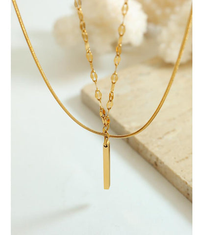 Light Luxury Long Square Pendant Multi-layer Stacked Necklace Women&