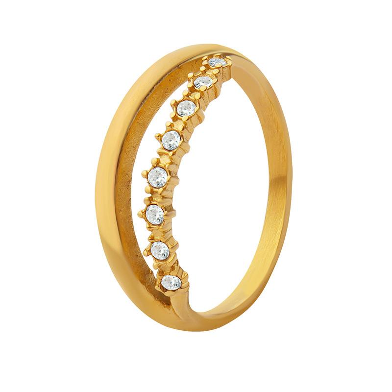 New Style Celebrity Temperament Inlaid Zircon Titanium Steel Plated 18K True Gold Ring