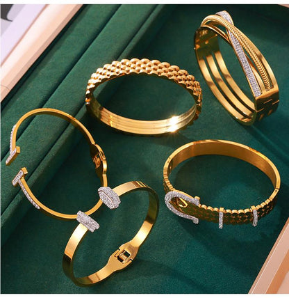 High-grade Jewelry Geometric Diamond Design Titanium Steel Gold-plated All-match Bracelet