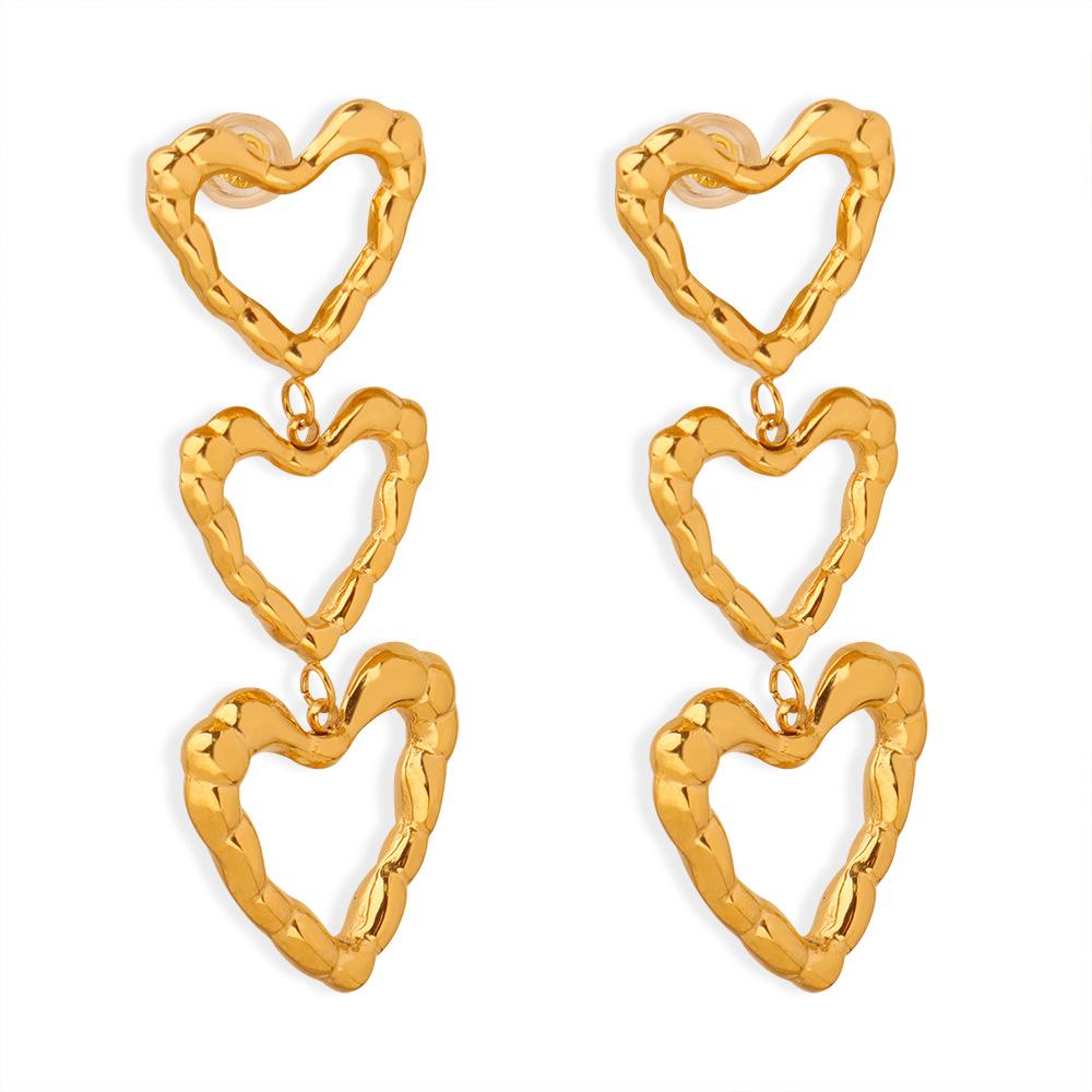 Fashion Simple Personality Titanium Steel Gold Plated Irregular Heart-shaped Long Earrings