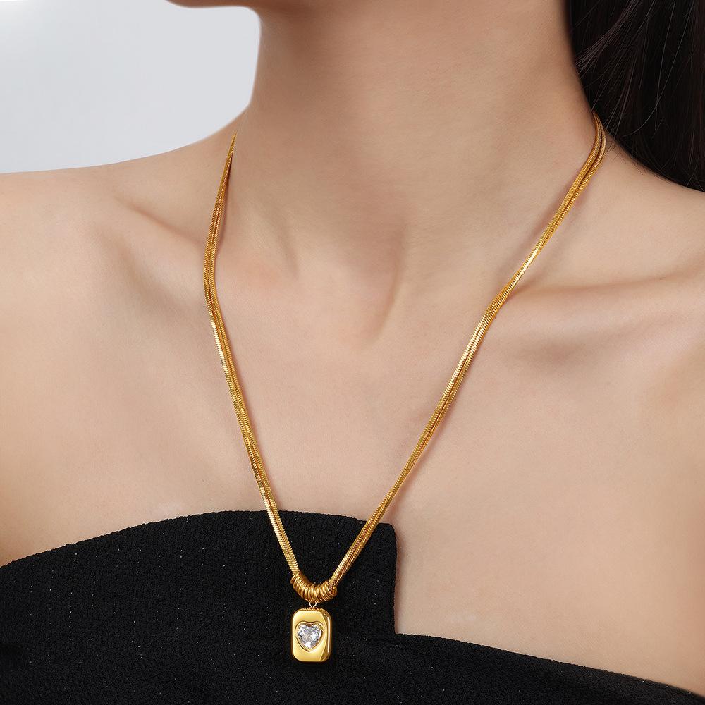 Love Pendant Clavicle Chain Light Luxury Double Layer Snake Bone Chain Titanium Steel