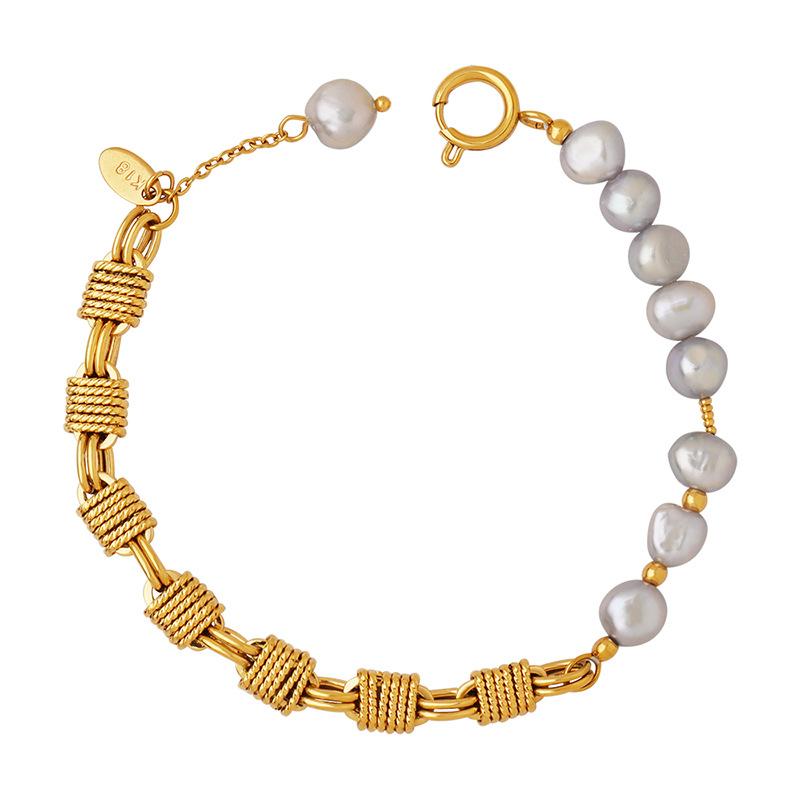 Gold Chain With Gray Freshwater Pearl Bracelet