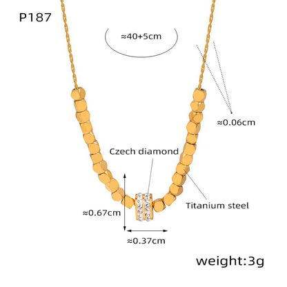 Fashion Simple Personality Titanium Steel Gold-plated Sugar Beads Round Diamond Pendant Necklace