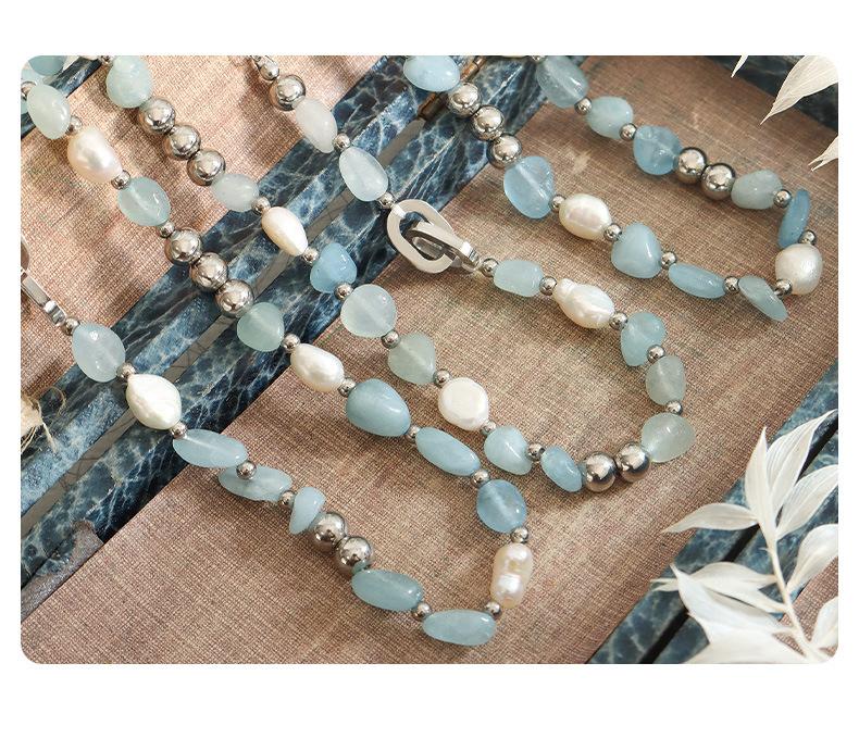 Light Luxury Fashionable Mix And Match Freshwater Pearl Blue Natural Stone Chain Distinctive Necklace