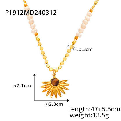 Fashion Light Luxury Natural Tiger Eye Pendant Freshwater Pearl Beaded Necklace