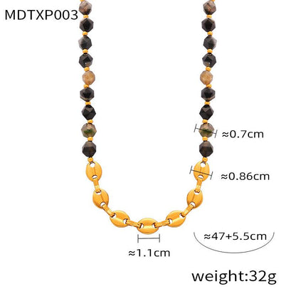 Irregular Natural Stone Titanium Steel Gold Plated Handmade Beaded Necklace Bracelet Set