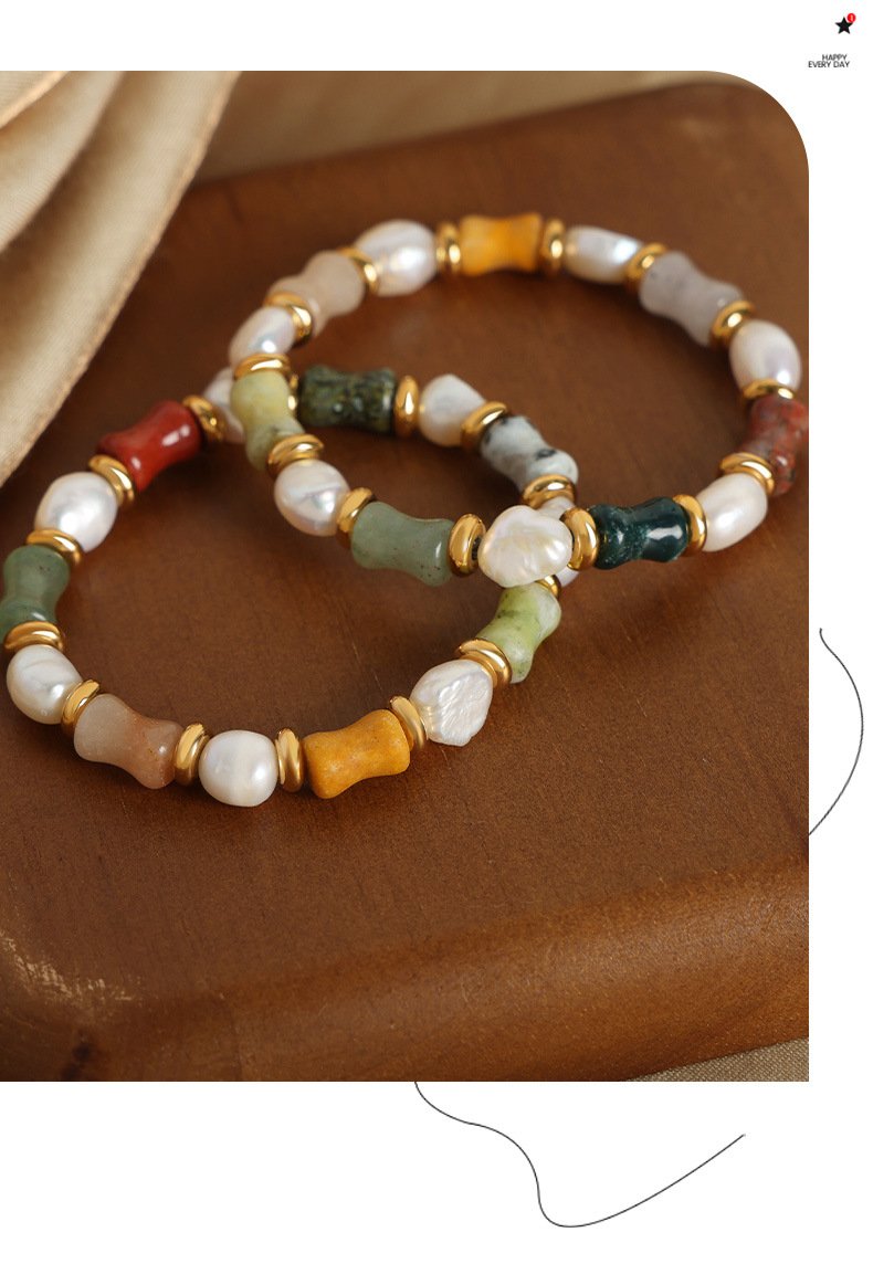 New Vintage Light Luxury Natural Stone Handmade Beaded Baroque Freshwater Pearl Bracelet