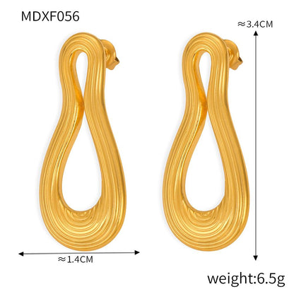 Multi-layer Line Texture Stitching Design Sense Titanium Steel Plated 18k Gold Earrings