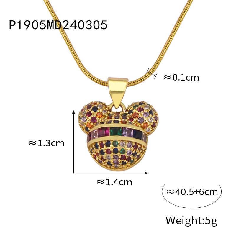 Titanium Steel Gold-plated Diamond-encrusted Animal Bear Copper Pendant Necklace