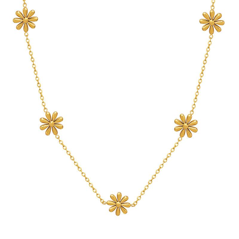 Fairy Temperament Flower Fresh Design Little Daisy Titanium Steel Gold Plated Necklace