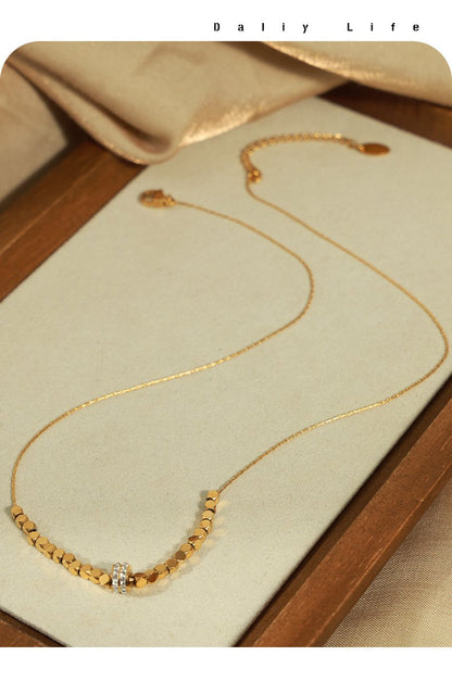 Fashion Simple Personality Titanium Steel Gold-plated Sugar Beads Round Diamond Pendant Necklace