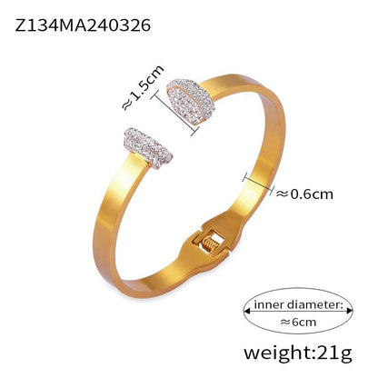 High-grade Jewelry Geometric Diamond Design Titanium Steel Gold-plated All-match Bracelet